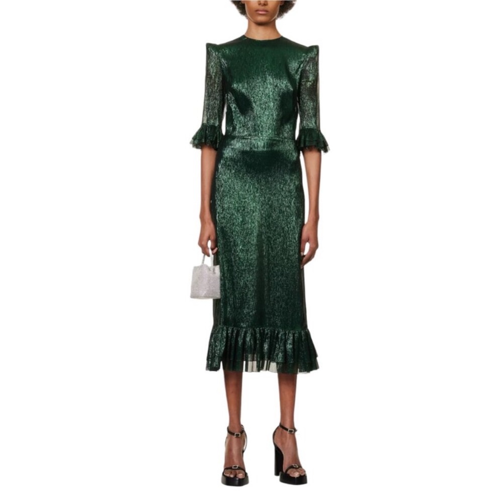 Vampire’s Wife Green Silk Ruffle Gown Dress EC LIKE NEW RARE 6 DISCONTINUED LINE - Picture 4 of 14